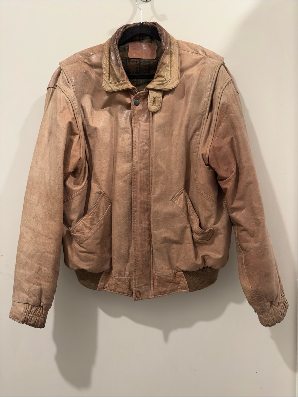 Vintage 80s/90s Chukkers by Midwest Tan Leather Bomber Jacket